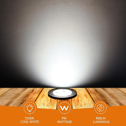 9W Landscape Light, Outdoor 120V In-Ground Lights IP68 Waterproof 5500k Warm White Outdoor Well Lights for Yard Pathway Driveway Deck, 8 Pack