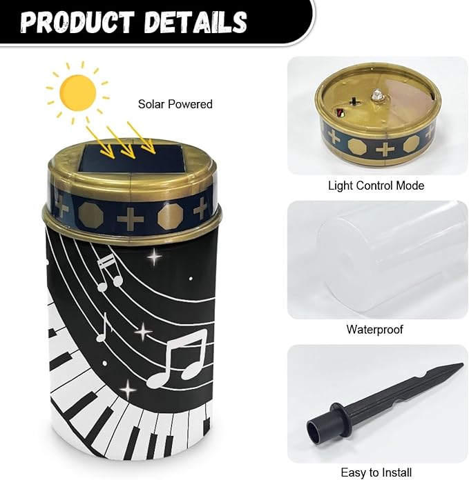 Solar Lights Piano Note Star for Garden Cemetery Lamp Warm White Led Grave Light Lightweight Memorial Sympathy Gift