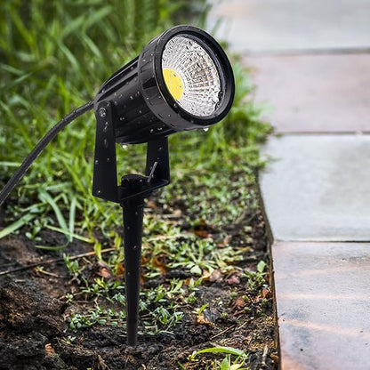 Outdoor Landscape LED Lighting 12W Waterproof Graden Lights COB Led Spotlights with Spiked Stand for Lawn Decorative Lamp Self wiring 85-265V 3000K-6000K Lawn Lights (4 Packs) (Daylight white 6000K)