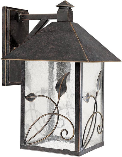Franklin Iron Works French Garden Rustic Natural Cottage Outdoor Wall Fixture Bronze Metal Leaf and Vine Motif 15" Clear Seedy Glass Decor Exterior House Porch Patio Outside Deck Garage Front Door
