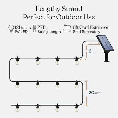 Bundle with The 6Ft Extension Cord, Commercial Grace Fitted for The Commercial Grade 27 Ft Waterproof Patio Lights with 12 Edison Globe Bulbs