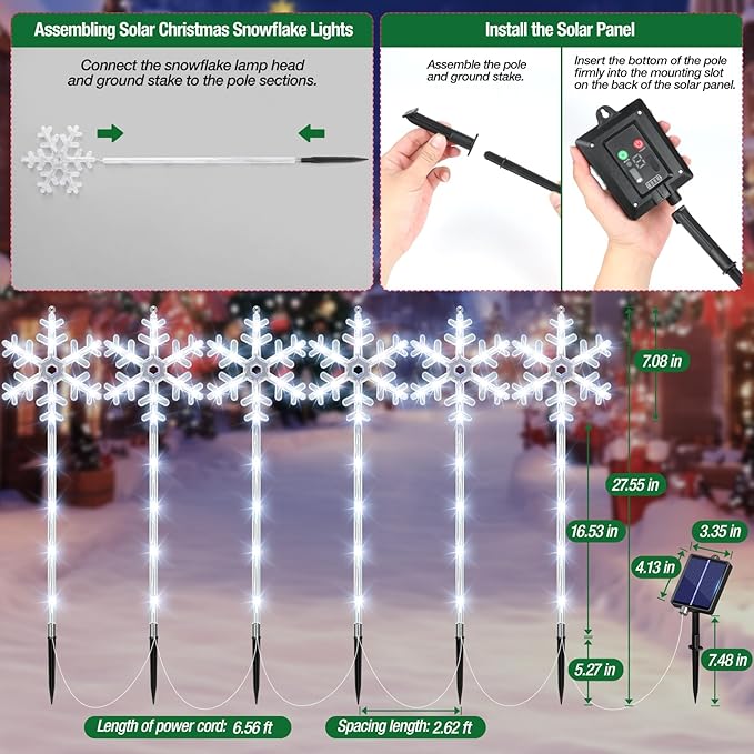 Solar Lights Outdoor Christmas Decorations 12 Pack - 192 LEDs Solar Christmas Snowflake Pathway Lights Outdoor with Remote & 8 Lighting Modes, Waterproof Xmas Lights for Garden Yard, Cool White