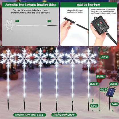 Solar Lights Outdoor Christmas Decorations 12 Pack - 192 LEDs Solar Christmas Snowflake Pathway Lights Outdoor with Remote & 8 Lighting Modes, Waterproof Xmas Lights for Garden Yard, Cool White