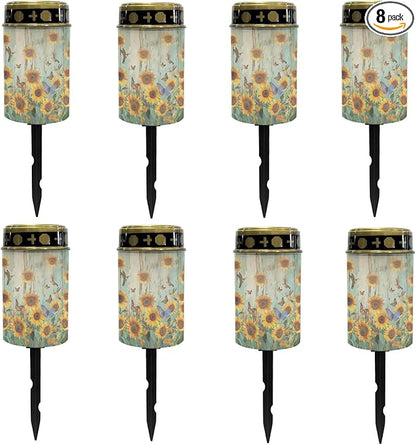 Sunflower Wood Solar Garden Lights Outdoor Decorative,Solar Pathway Lights for Yard Patio Driveway,LED Solar Lantern Landscape Lighting Waterproof Flameless Lights