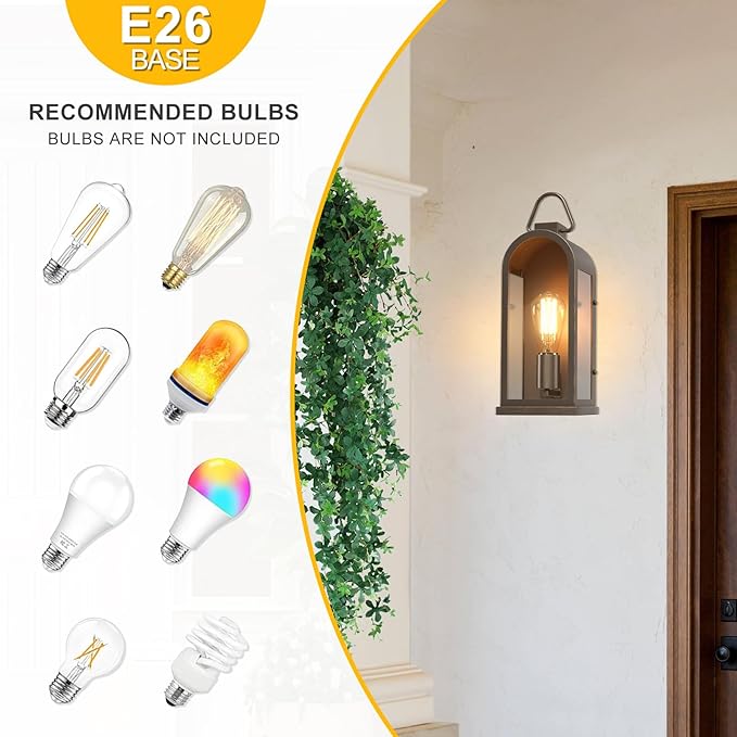 Vintage Outdoor Wall Light Fixture (1 Pcs) - Dark Brown Porch Lantern/Exterior Wall Sconce, Glass Shade, Sturdy | Lumora