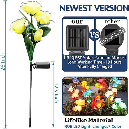 TONULAX Solar Garden Lights - Upgraded Outdoor Light, 7 Color Changing Rose Lights for Yard,Garden Decoration, Enlarged Solar Panel, More Realistic Rose Flower (4 Packs)