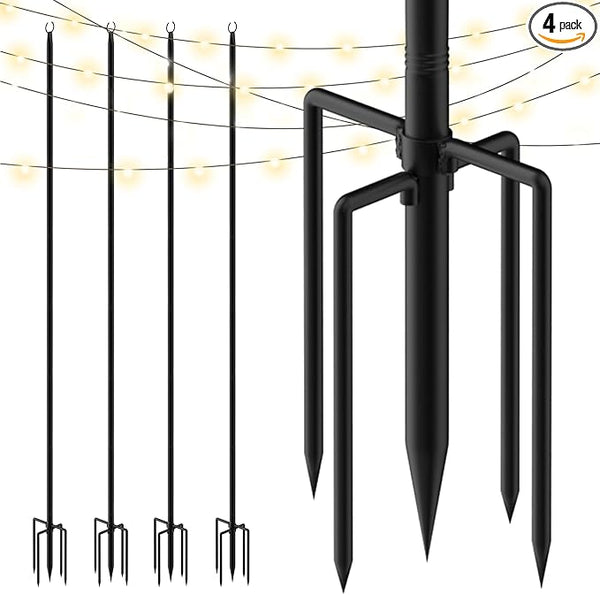 String Light Poles, 4 Pack 10Ft Outdoor Metal Poles for Patio Decor Garden Backyard Yard Front Porch Outside | Lumora