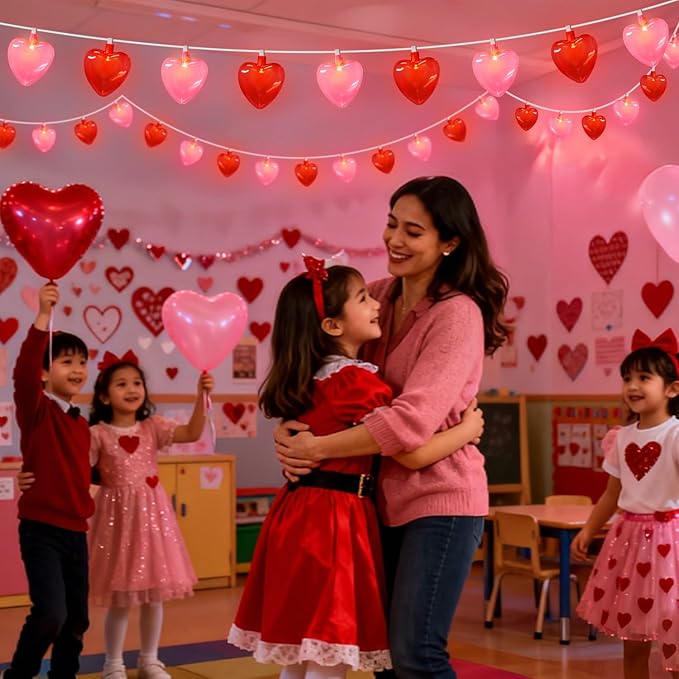 8.5Ft Valentines Day Decorations, Red & Pink Heart String Lights with 10 LED Clear Red and Pink Heart Lights | Lumora
