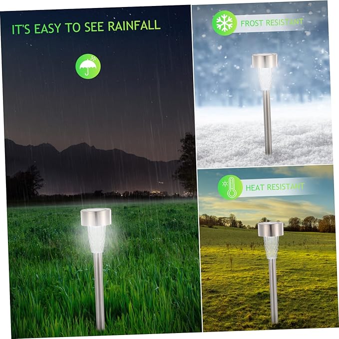 POPETPOP 12pcs Solar Powered Landscape Lights Stainless Steel Outdoor Pathway Lighting Kit for Patio Garden Solar Garden Lights with Automatic Charging and White LED Brightness