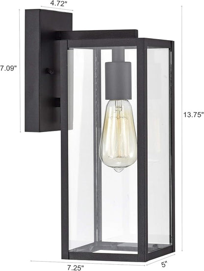 MICSIU Black Outdoor Wall Light Fixture 2 Pack, 13.75" Modern Farmhouse Exterior Wall Sconce with Clear Glass, Anti-Rust Outside Porch Lights for House Garage Patio, E26 Base 100W Max, ETL Listed