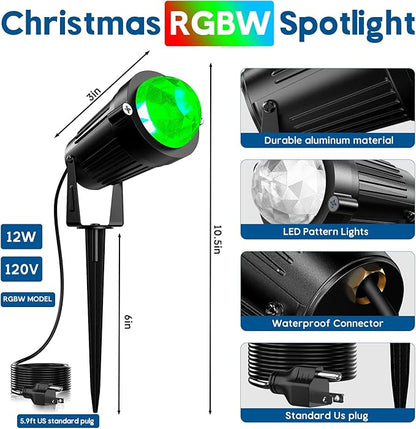 Christmas Halloween Outdoor Spotlight RGB Lights Projector, 12W Color Changing Landscape Lighting for Yard Garden Patio Decor, 4 Pack of 120V Waterproof LED Landscape Lights for Home Party Decorations