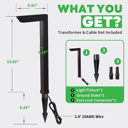 LED Pathway Lights Wired, 12V Landscape Path Lights 3000K/4000K/5000K Adjustable, Low Voltage Outdoor Waterproof, 5W 235LM Black Aluminum for Lawn Garden 8 Pack