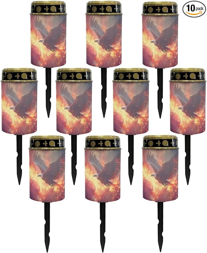 Poceacles 10 Pack Solar Lights Outdoor Grave Solar Lights for Cemetery Decoration Solar Outdoor Lights Cemetery Solar Lamp for Garden Lawn Backyard Pathway Decor, Eagle Flame