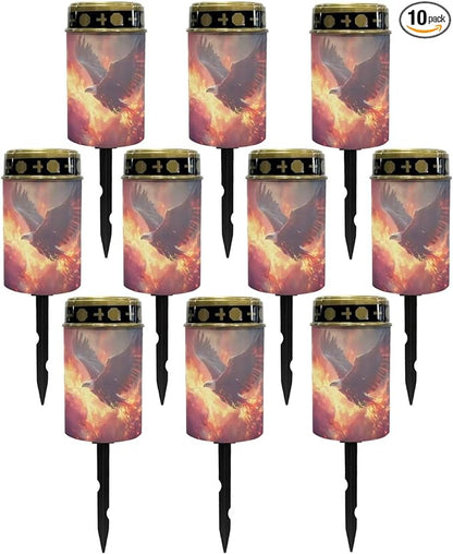 Poceacles 10 Pack Solar Lights Outdoor Grave Solar Lights for Cemetery Decoration Solar Outdoor Lights Cemetery Solar Lamp for Garden Lawn Backyard Pathway Decor, Eagle Flame