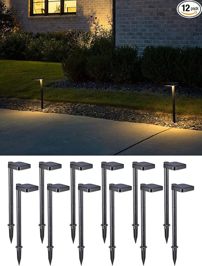 LEONLITE 12-Pack 2CCT Solar Landscape Pathway Lights Outdoor, 50/100% Dimmable, Auto Dusk to Dawn, Solar Powered Lights for Garden, Sidewalk, 2700K Soft White /4000K Cool White, IP65, 120lm, Black