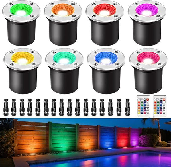 8Pack RGB Low Voltage Landscape Lighting 3W LED 12V Outdoor Inground Lights Waterproof Well Lights with Connectors | Lumora