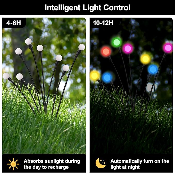Swaying Solar Lights for Outside, 8 Mode RGB Color Changing Firefly Outdoor Waterproof, Swaying Solar Garden Lights | Lumora
