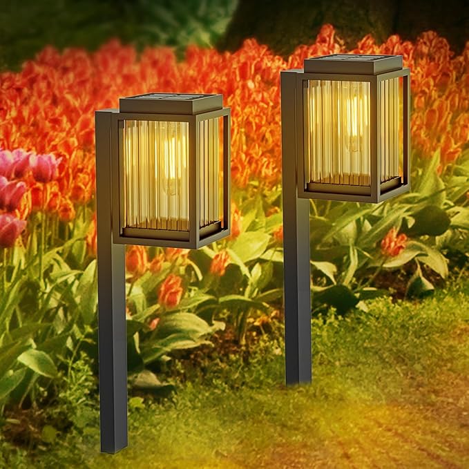 2 Pack Solar Pathway Lights, Solar Garden Lights Outdoor Warm White,Solar Lights Outdoor Waterproof Led Path Lights for Yard, Patio, Landscape, Walkway