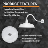 17in. White Finish Outdoor Gooseneck Barn Light Fixture with 22in. Long Extension Arm - Wall Sconce Farmhouse | Lumora