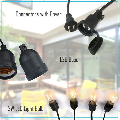 Costzon LED String Lights, 48 Ft Waterproof Commercial Grade Decorative Outdoor String Lights, UL Listed, 15 Hanging Sockets, 16PCS S14 2W LED Bulbs, Suitable for Garden Café Wedding Malls (1 Pack)