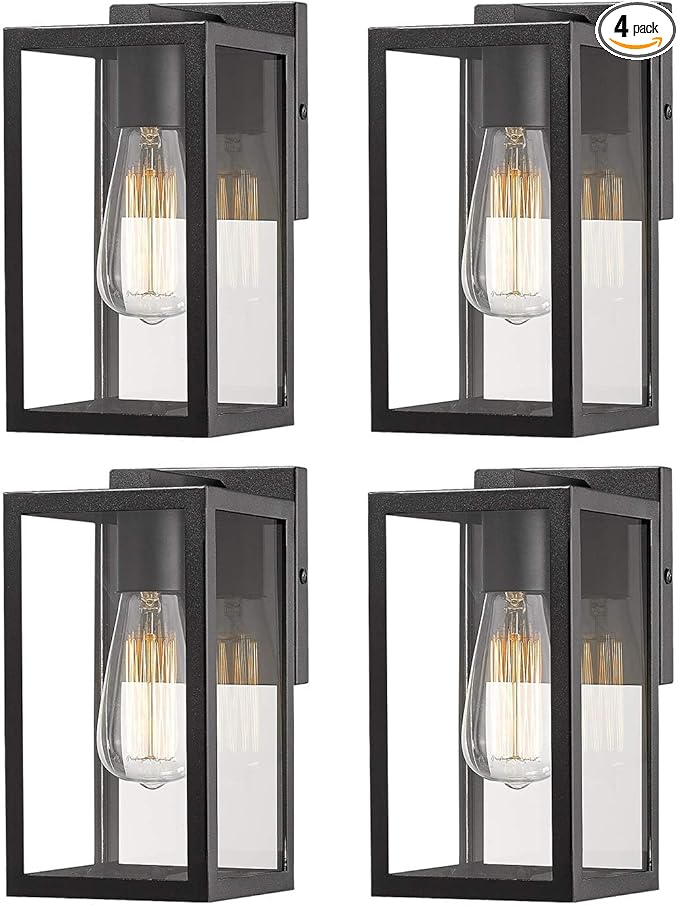 Bestshared Exterior Wall Light, Outdoor Wall Lantern, Exterior Mount Lighting Fixture, Outside Lamp for Porch, Entryway, Garage (Black, 4 Pack)