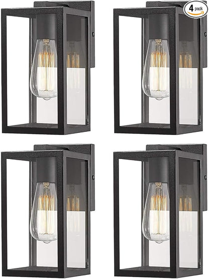 Bestshared Exterior Wall Light, Outdoor Wall Lantern, Exterior Mount Lighting Fixture, Outside Lamp for Porch, Entryway, Garage (Black, 4 Pack)