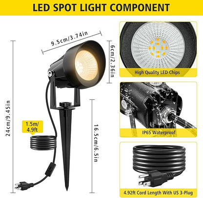 Landscape Spot Lights Outdoor, Dusk to Dawn Outdoor Lighting with IP65 Waterproof, 3000K Warm White LED Spotlight for Yard Garden Pathway, 4 Pack
