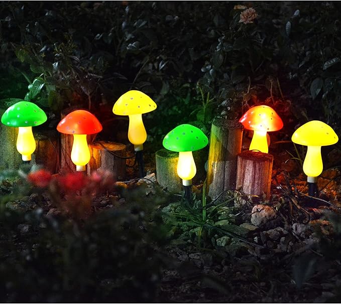 Upgraded Outdoor Solar Garden Mushroom Lights(6 Mushrooms Lamps), 8 Modes Outside Waterproof Solar Powered Christmas Lights Decoration, Yard, Lawn, Pathway... (Multi-Colored)