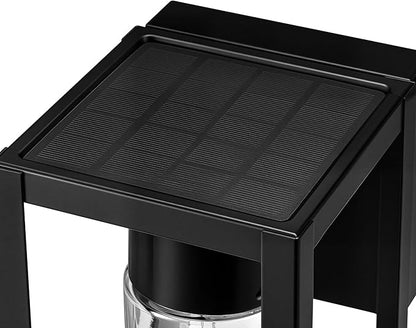 GLOBE Electric 60000167 1W LED Integrated Solar Powered Outdoor Wall Sconce, Matte Black, Integrated Solar Panel, Clear Glass Shade, 100 Lumens, 3000 Kelvin, 90 CRI