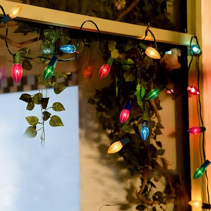 C9 Multicolor Christmas Lights Outdoor, 25Ft Vintage Christmas String Lights with 26 Clear Glass Multicolored | Lumora