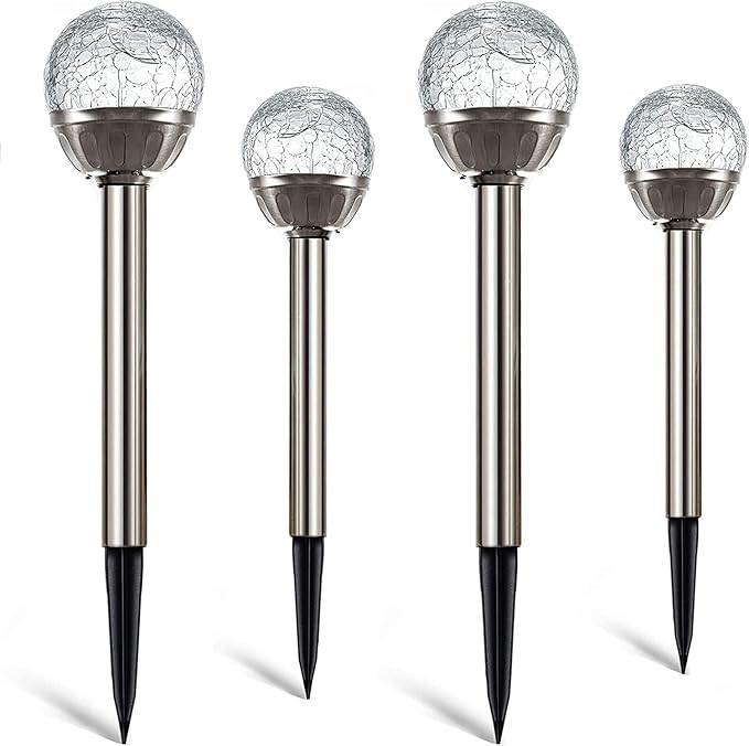 4Pack Solar Glass Crackle Ball Pathway Light Outdoor Waterproof Solar Garden Path Lights Landscape Lighting Decoration (Warm White)