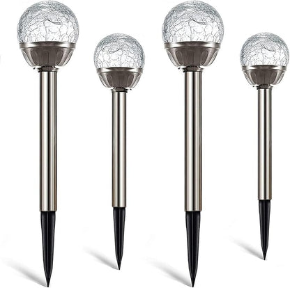 4Pack Solar Glass Crackle Ball Pathway Light Outdoor Waterproof Solar Garden Path Lights Landscape Lighting Decoration (Warm White)