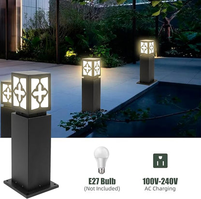 Landscape Path Lights 24" IP65 Waterproof Bollard Lights, Heavy Duty Steel Stable Widened Base E27 Lamp Holder, Modern Outdoor Path Lights Bollard for Lawn, Patio, Courtyard, Driveway, Cross 1pack