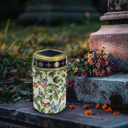 Poceacles Solar Lights - Grave Decorations, Solar Powered for Cemetery, Outdoor, Water Resistant, Pack of 6 - Green Leaf Design