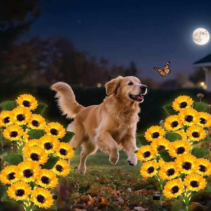 2 Pack Solar Garden Lights Outdoor Waterproof, Decorative Solarlights with 12 Sunflower, Solar Sunflower Lights for Outdoor Garden Yard Lawn Porch Backyard Pathway Decor, Gift for Mom Women (Yellow)