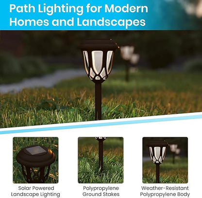 Flash Furniture Hess 8 Pack LED Solar Lights - All-Weather Brown Tulip Style Outdoor Solar Powered Lights - Landscape Lighting for Pathway, Garden, & Yard, 3.37x3.37x14, Brown