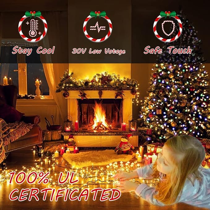 realization Christmas Lights Outdoor, 105FT 300 LED String Lights Indoor with 8 Modes, End-to-End Plug, UL Certified, Waterproof Fairy Lights for Xmas Tree Decorations Garden Party (Warm White)