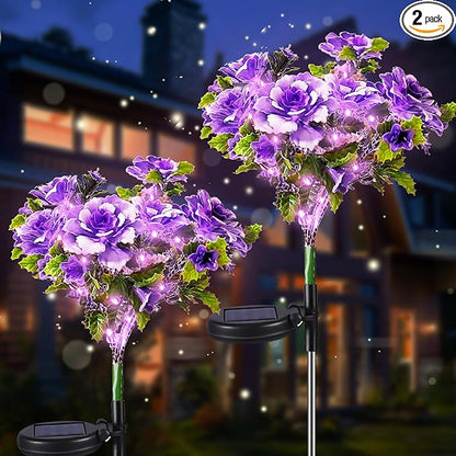 Neporal Solar Light Outdoor - 2 Pack Solar Garden Lights with Purple Carnation Solar Flowers, Solar Lights Outdoor Waterproof IP65, Solar Outdoor Lights Decorative for Outdoor Garden Decoration.