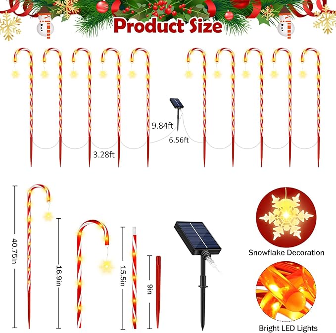 HELESIN Solar Candy Cane Pathway Lights Outdoor 40.75in 110 LED Higher Christmas Candy Cane Lights, 8 Modes Timer Remote, Solar & USB Charging Christmas Waterproof for Patio Garden Pathway