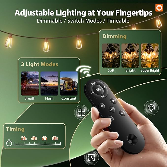 addlon 102FT(96+6) Solar String Lights and Telescopic Extension Pole for Hanging Christmas Lights