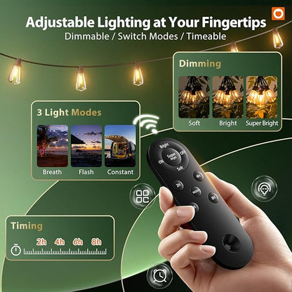 addlon 102FT(96+6) Solar String Lights and Telescopic Extension Pole for Hanging Christmas Lights