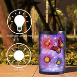 Hanging Solar Lantern Outdoor Waterproof Flowers Butterfly Solar Lights Glass Tabletop Decorative Lamp for Outdoor | Lumora