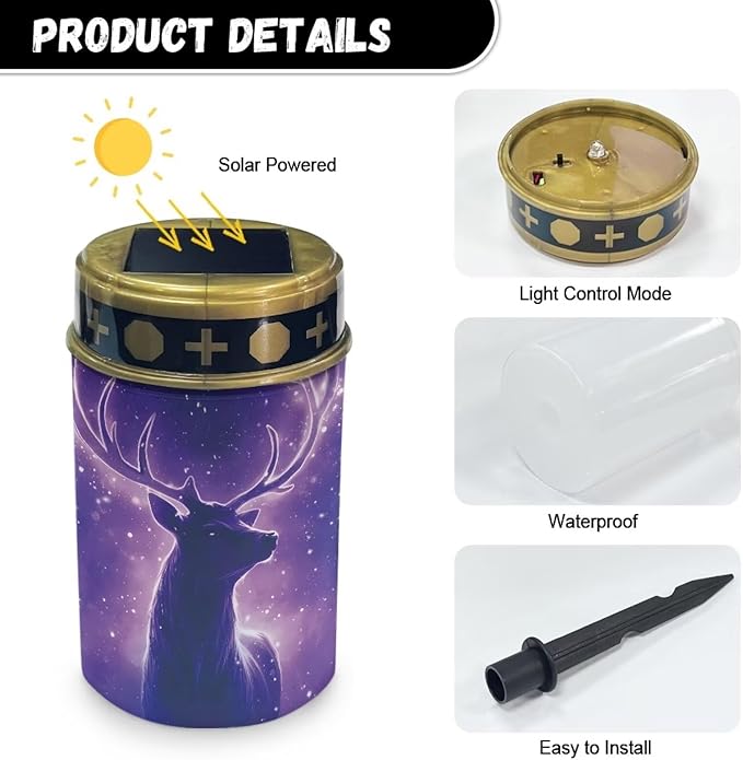 Deer in Purple Solar Light Outdoor for Cemetery, Waterproof Garden Lights Solar Powered, Solar Lights for Garden, Balcony, Yard, Gifts for Memorial