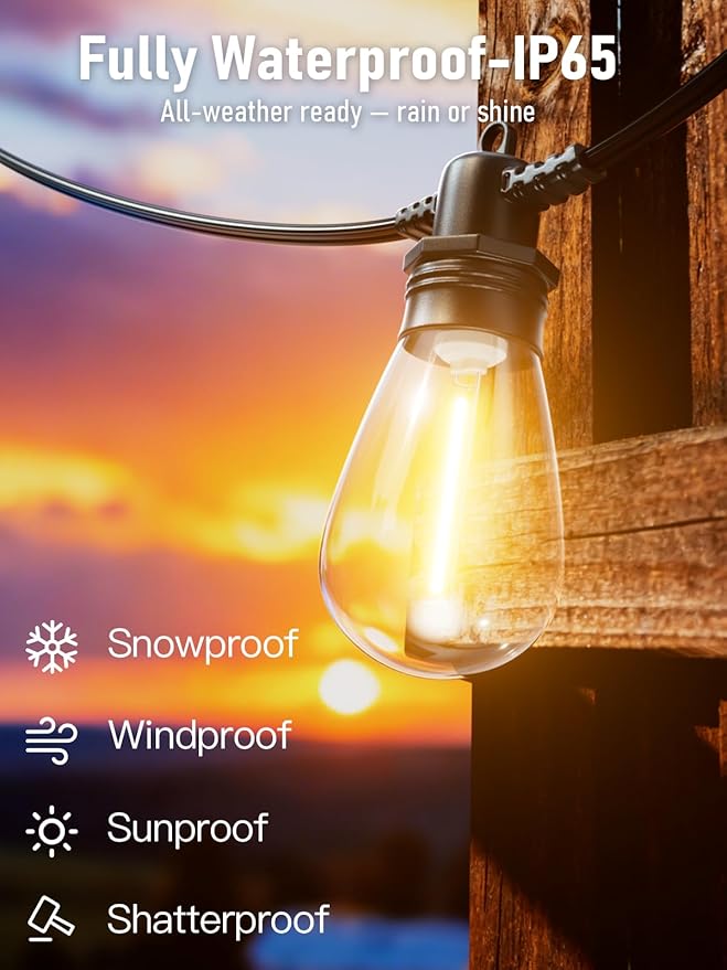 100FT LED Outdoor String Lights with 30 Edison Shatterproof IP65 Waterproof Bulbs, 2700K Dimmable Commercial Grade | Lumora