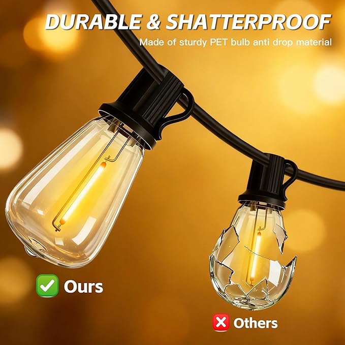 78(72+6) FTSolar String Lights Outdoor IP65Waterproof, Garden LightUSB & Solar Charging,With Remote And 36+2 LED Shatterproof Bulb 8 Light Modes,Dimmable solar lights,Decoration For Camping Backyard