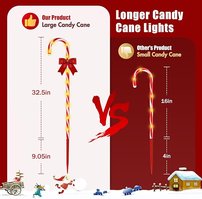 Christmas Candy Cane Pathway Lights, 24PCS 240 LED Christmas Lights Outdoor Decorations with Red Bow Waterproof, 8 Modes Timer Remote Walkway for Xmas Home Yard Lawn Patio Decor