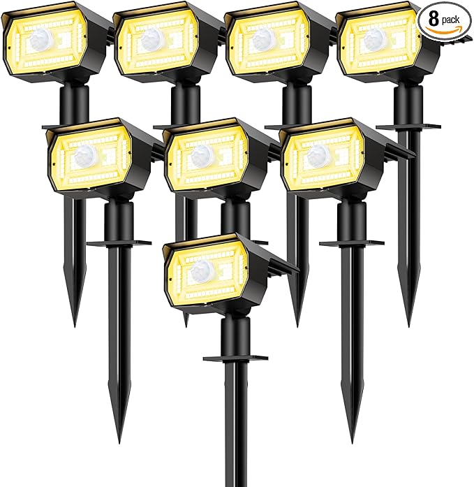 Solar Spot Lights Outdoor Motion Sensor with 3 Modes, [ 8 Pack/56 LED ] Solar Spotlights Outdoor Waterproof 2-in-1 | Lumora