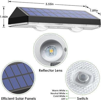 Solar Fence Lights - 2PK Solar Outdoor Light Warm White/Daylight White/Cold White 3 Modes Deck Lights for Outside, Deck Fences, Stair Railings, Pools and Walls