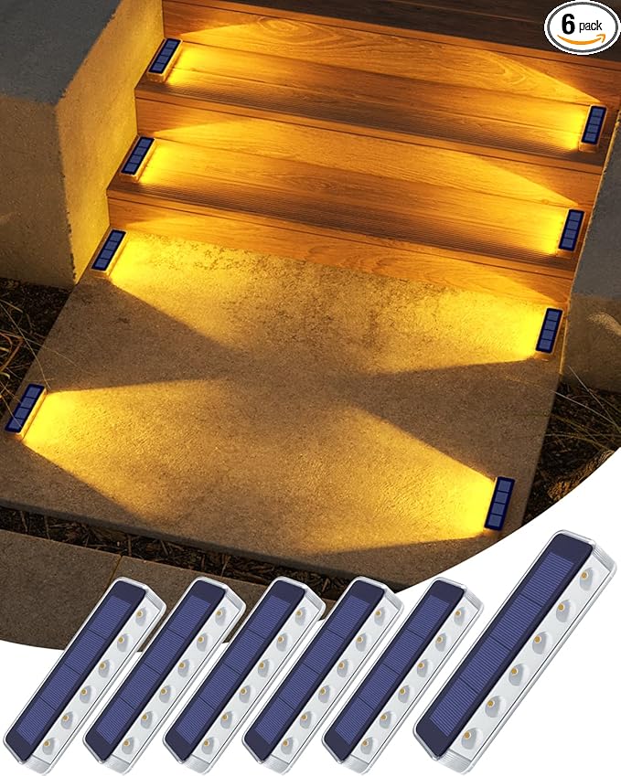 Solar Step Lights for Outside,6 Pack Solar Stair Lights Outdoor Waterproof,Warm White Deck Light Solar Powered Waterproof for Steps,Stairs,Walkway,Sidewalk,Patio,Pathway