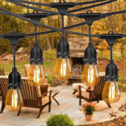 48FT Outdoor LED String Lights Commercial Grade Weatherproof Strand for Patio Garden Porch Backyard Party Lights (48FT 15 Lights)
